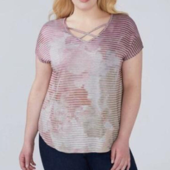 Lane Bryant Striped Tie Dye Tee with Strappy Neck - Picture 1 of 6